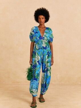 Farm Rio Green Jungle Panther Jumpsuit